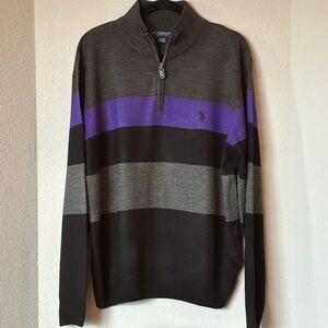 U.S. Polo Assn Men’s XL Quarter-Zip Sweater NWT Gray Purple Stripe